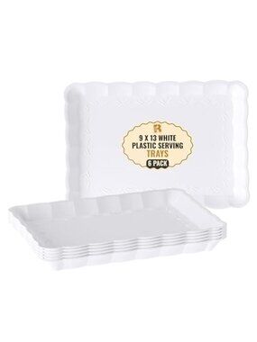 Disposable Serving Trays 6 Pack Plastic Party Platters Large Buffet Food Trays